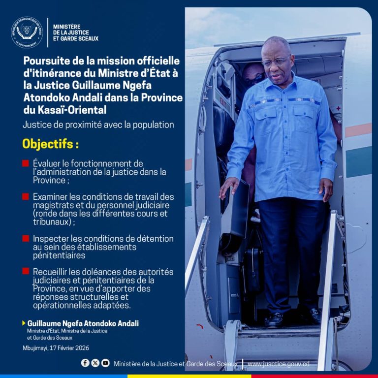 Arrivée Ministre d'État Guillaume Ngefa à Mbujimayi au Kasai Oriental en mission officielle pour la justice de proximité et de périphérie